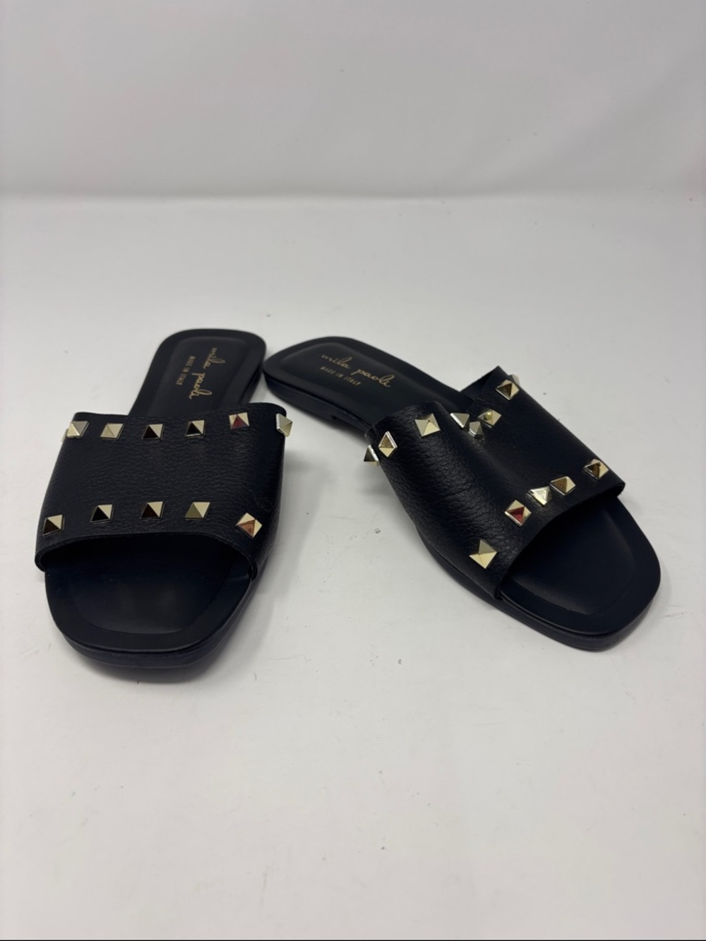 Mila Paoli | Studded Black Slide Sandals